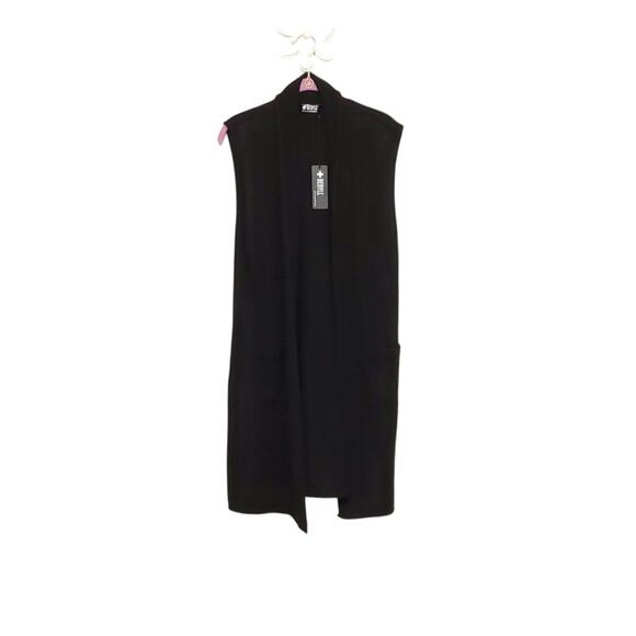 NWT BERYLL Cashmere Black Sleeveless Longline Open Front Quiet Luxury Cardigan - Picture 2 of 8